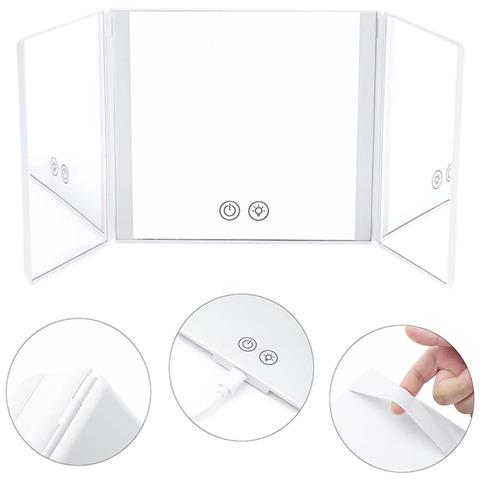 Specchio Da Trucco Led Per Auto - Bianco - Illuminato, Design A Tre Ante - Foto 6