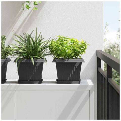Vaso quadrato per fiori 24 pcs Nero 23 x 23 x 17,5 cm Plastica - Foto 2