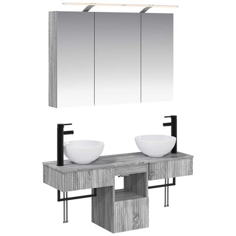 Set di Armadi da Bagno 4 pcs Sonoma grigio 100 x 14,5 x 70 cm - Foto 1
