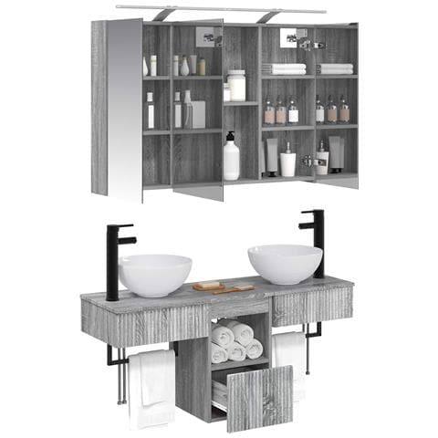 Set di Armadi da Bagno 4 pcs Sonoma grigio 100 x 14,5 x 70 cm - Foto 2