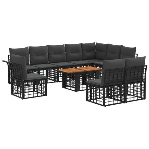 Set Divano da Giardino 11 pz Nero e Grigio scuro polyrattan - Foto 1