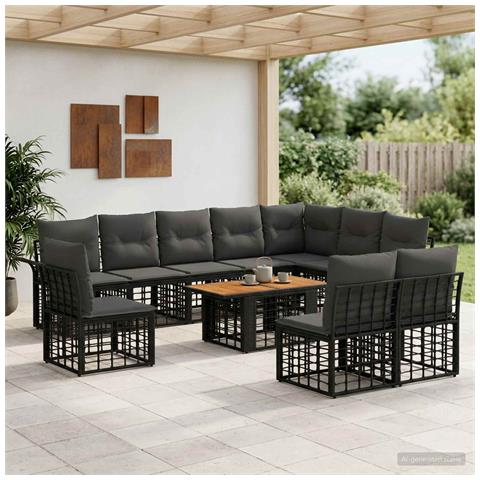 Set Divano da Giardino 11 pz Nero e Grigio scuro polyrattan - Foto 10