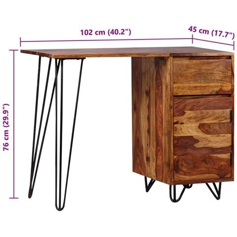 Scrivania con 1 Cassetto 1 Armadietto Legno Massello Sheesham - Foto 2