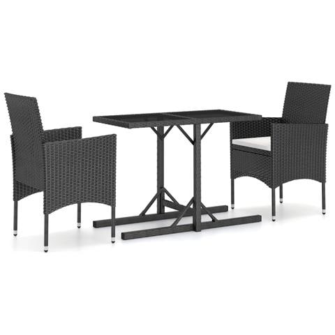 Set Mobili Da Pranzo Per Giardino 3 Pz Nero - Foto 1