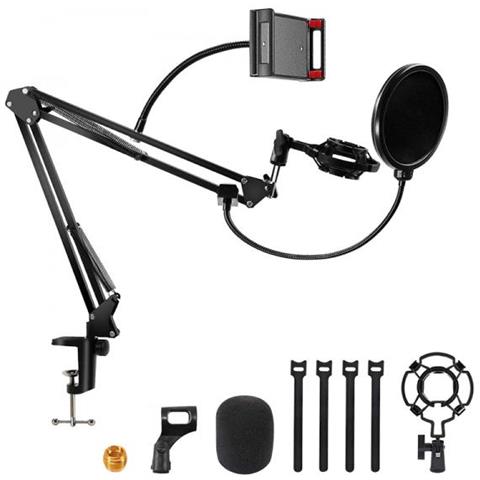 Supporto Regolabile da tavolo per Microfono e Smartphone con Filtro Antipop, Ragno, Clips - Foto 1