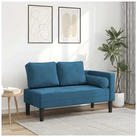 Chaise Longue con Cuscini Blu in Velluto - Foto 2
