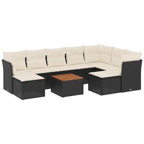Set Divani da Giardino 10pz con Cuscini in Polyrattan Nero - Foto 1
