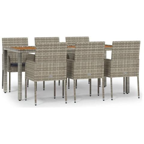 Set da Pranzo da Giardino 7 pz con Cuscini in Polyrattan Grigio - Foto 1