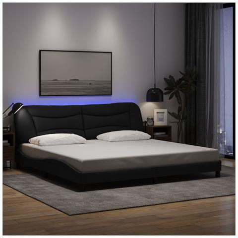 Giroletto con LED senza Materasso Nero 200x200 cm in Tessuto - Foto 10