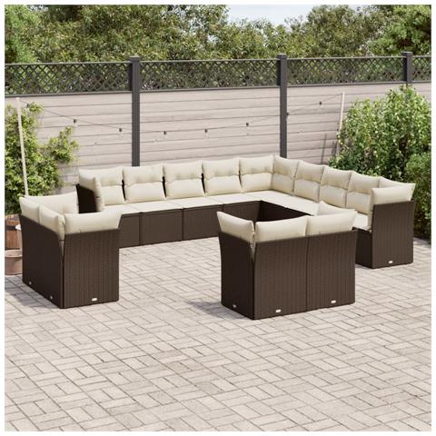 Set Divani Da Giardino 13 Pz Con Cuscini Marrone In Polyrattan - Foto 1