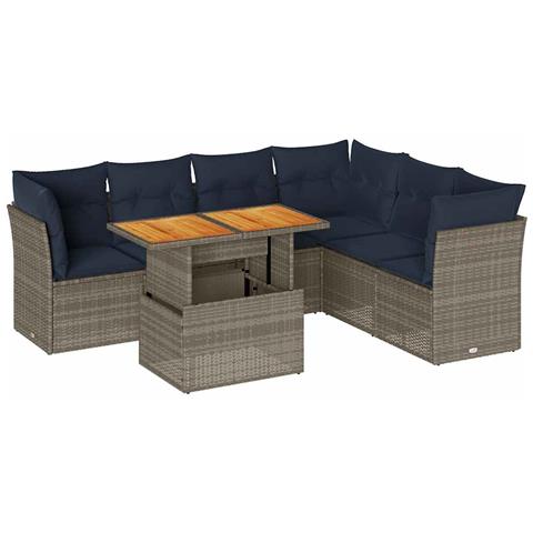 Set Divani Da Giardino 7 Pz Con Cuscini Grigio In Polyrattan - Foto 2