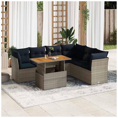Set Divani Da Giardino 7 Pz Con Cuscini Grigio In Polyrattan - Foto 1