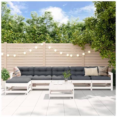 Set Salotto Da Giardino 7 Pz Bianco In Legno Massello Di Pino - Foto 1