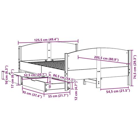 Letto senza Materasso Bianco 120x200 cm Legno Massello di Pino - Foto 2