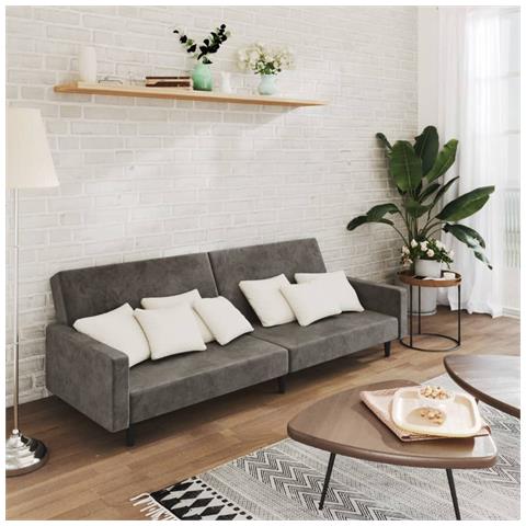 Divano Letto a 2 Posti Grigio Scuro in Velluto - Foto 2