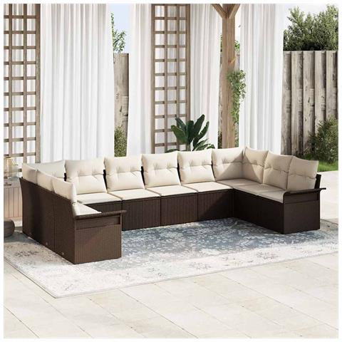 Set di divani da giardino  con cuscini marroni in polyrattan, Divano da giardino a 2 posti con spazio di stoccaggio e cuscini marroni in polyrattan - Foto 2