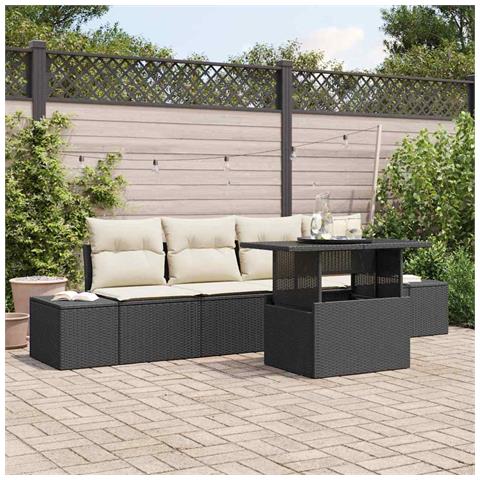 Set Divano Giardino 5 Pezzi con Cuscini Nero Polyrattan - Foto 2