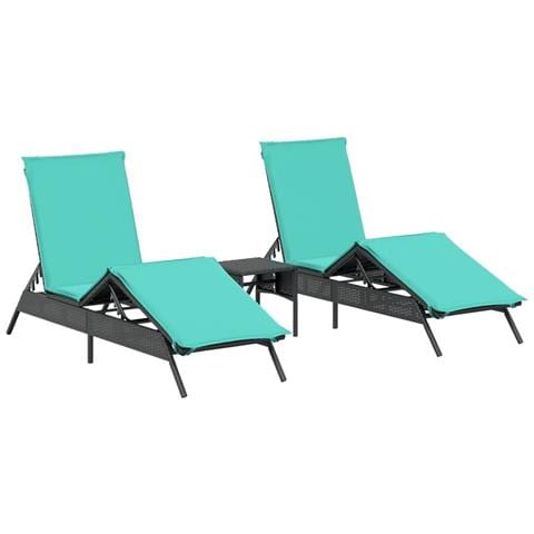 Lettini Prendisole 2 pz con Tavolino Nero in Polyrattan - Foto 1