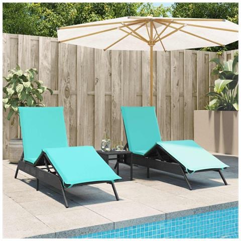Lettini Prendisole 2 pz con Tavolino Nero in Polyrattan - Foto 2