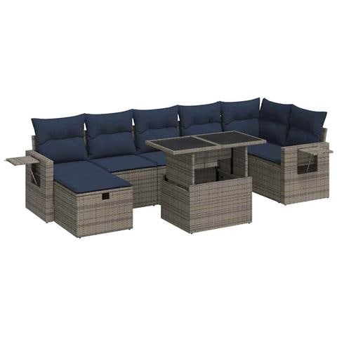Set Divani Giardino 8 pz con Cuscini Marrone Polyrattan Acacia - Foto 1