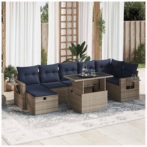 Set Divani Giardino 8 pz con Cuscini Marrone Polyrattan Acacia - Foto 2