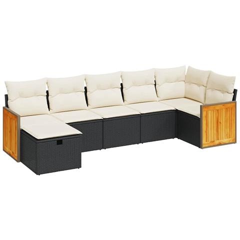 Set Divani da Giardino con Cuscini 7pz Nero Polyrattan - Foto 1