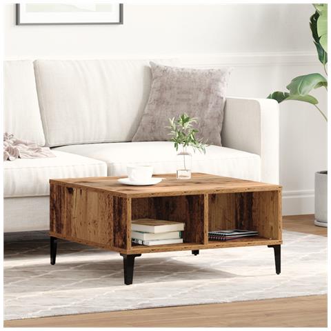 Tavolino da caffè in legno antico 60x60x30 cm in legno ingegnerizzato - Foto 2