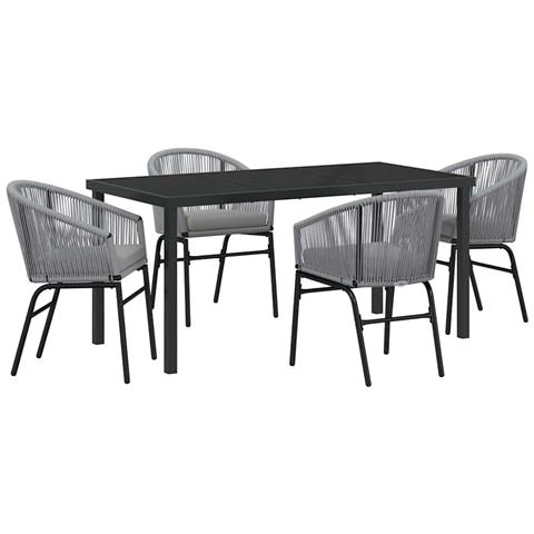 Set da Pranzo per Giardino 5 pcs Grigio Poly Rattan - Foto 1