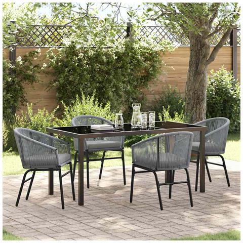 Set da Pranzo per Giardino 5 pcs Grigio Poly Rattan - Foto 2