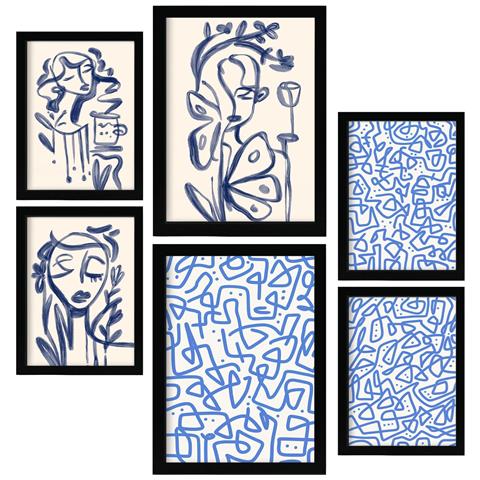 Set Di 6 Stampe Elimina L'arte Nei Dipinti Decorativi Estetici Astratti Femminili Per Il Tuo Soggiorno Di Casa A3 & A4 Cornice Nera - Foto 1