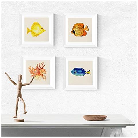 Set Di 4 Stampe Artistiche Sfondo Vintage Pesci Ittiche Pesci Del Mediterraneo Mare E Oceani250 Grammi Di Alta Qualità Cornice Nera 15x15 Cm - Foto 1