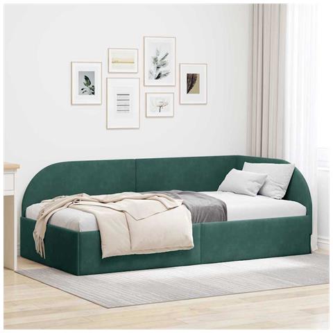 Cornice del letto ad angolo Verde Scuro 90 cm x 200 cm Tessuto - Foto 2