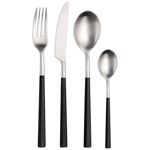 Hive Set 24 posate satinate in acciaio inox con manico nero - Servizio per 6 Persone - forchetta, coltello, cucchiaio e cucchiaino - Design elegante per tavole raffinate - Foto 1