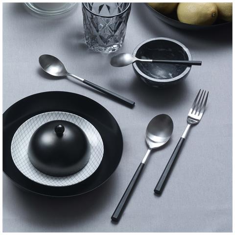 Hive Set 24 posate satinate in acciaio inox con manico nero - Servizio per 6 Persone - forchetta, coltello, cucchiaio e cucchiaino - Design elegante per tavole raffinate - Foto 5