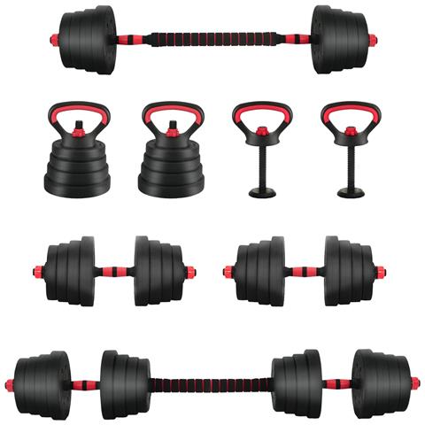 Set Manubri e Bilanciere 2-in-1 30kg Nero e Rosso - Foto 1