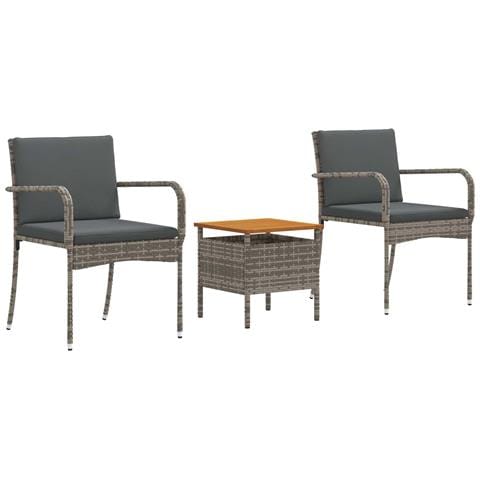 Set Bistro da Giardino con cuscino 3 pcs Grigio polyrattan - Foto 1