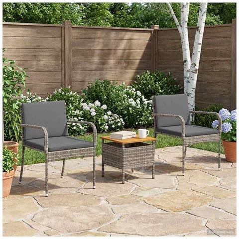 Set Bistro da Giardino con cuscino 3 pcs Grigio polyrattan - Foto 2