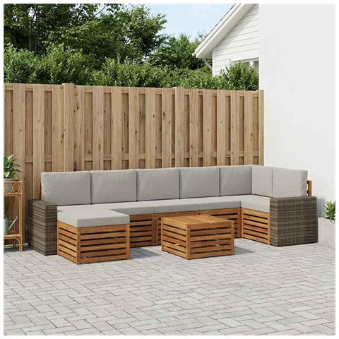 Set di divani da esterno 8 pcs Naturale e Grigio Chiaro - Foto 2