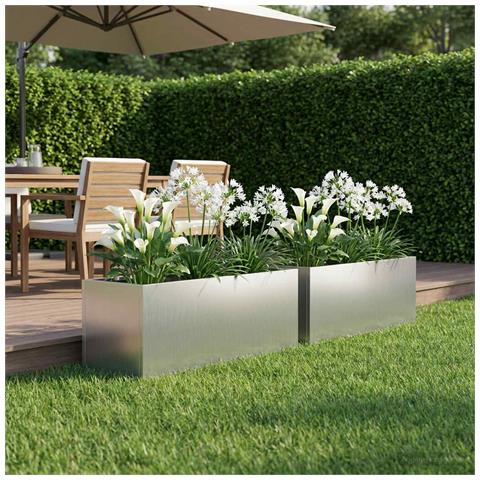 Vaso da giardino 2 pz Argento 40 x 20 x 20 cm Acciaio zincato - Foto 2
