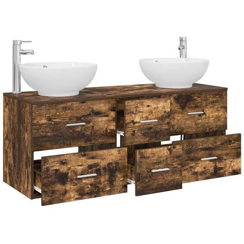 Set di mobili per il bagno 3 pz Rovere Fumo 49,5 x 44,5 x 65 cm - Foto 2