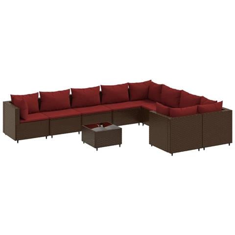 Set Divani da Giardino 10pz con Cuscini in Polyrattan Marrone - Foto 1