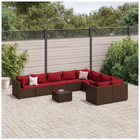 Set Divani da Giardino 10pz con Cuscini in Polyrattan Marrone - Foto 2
