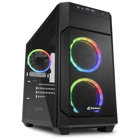CABINET MICRO ATX SHARKOON V1000 RGB NERO 4slot 45x20x40,2cm 1x5,25" 2x3,5" 6x2,5" 2xUSB3.0 3xVENT. -120mm-LED FINESTRA LAT. - Foto 1
