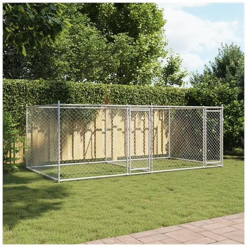 Gabbia per Cani con Porte Grigia 4x2x1,5 m in Acciaio Zincato - Foto 2