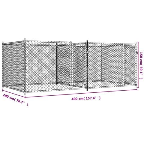 Gabbia per Cani con Porte Grigia 4x2x1,5 m in Acciaio Zincato - Foto 8