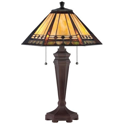 Lampada Da Scrivania Tiffany Arden Metallo Patina Di Bronzo 2 Luci E27 - Foto 1
