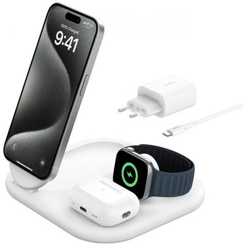 Caricabatteria Wireless per Smartphones Smartwatch Cuffie con Potenza 15 W Colore Bianco - Foto 1