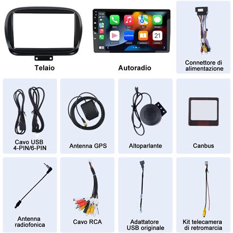 Autoradio 2 Din Per Fiat 500x (2014-2020) Android 13 (2g+32gb) 9 Pollici Car Radio Con Carplay Android Auto Bluetooth Comandi Al Volante Gps Navigazione - Foto 2