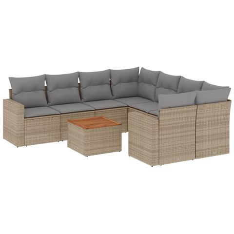 Set Divano da Giardino 9 pz con Cuscini Beige in Polyrattan - Foto 1