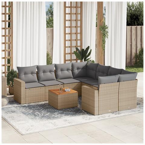 Set Divano da Giardino 9 pz con Cuscini Beige in Polyrattan - Foto 2